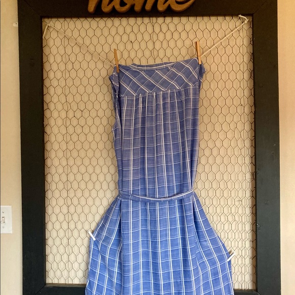NWOT Loft Blue Plaid Button-Up Sleeveless Shirt Dress. Comfy. Beachy. Casual. - Picture 4 of 6